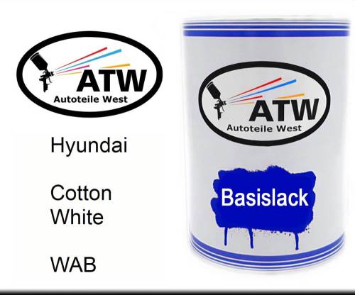 Hyundai, Cotton White, WAB: 500ml Lackdose, von ATW Autoteile West.